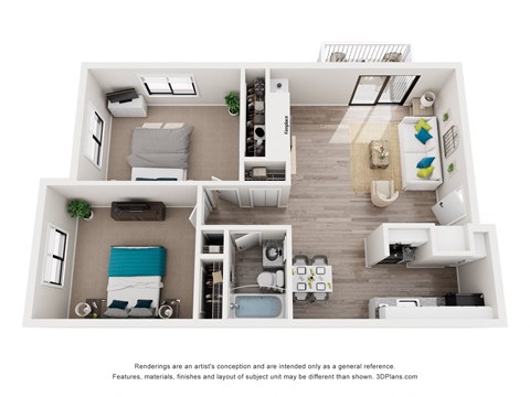 Floor plan for 2 beds, 1 bath, 824 sqft